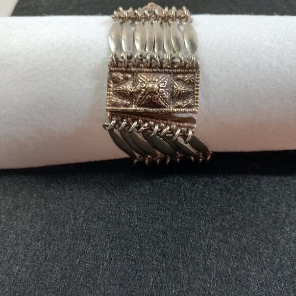 Vintage Mexico Silver Artisan Aztec Tribal Wide Multi-layer Bracelet Countrycore - Picture 5 of 10